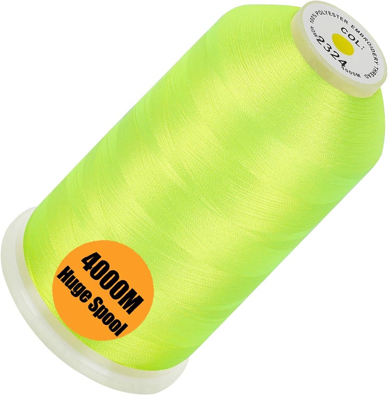 New brothread - Single Huge Spool 4000M Each Polyester Embroidery Machine Thread 40WT for Commercial and Domestic Machines - Neon Green - Image 1